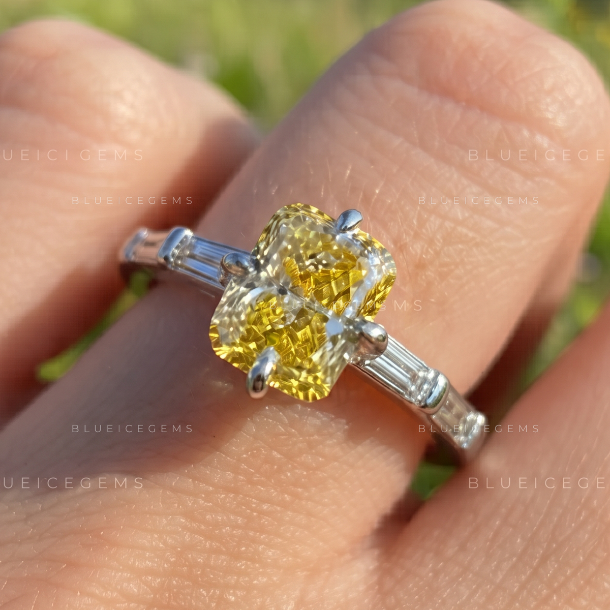 Sunshine Elegance Elongated Cushion Cut Compass Prong Promise Ring