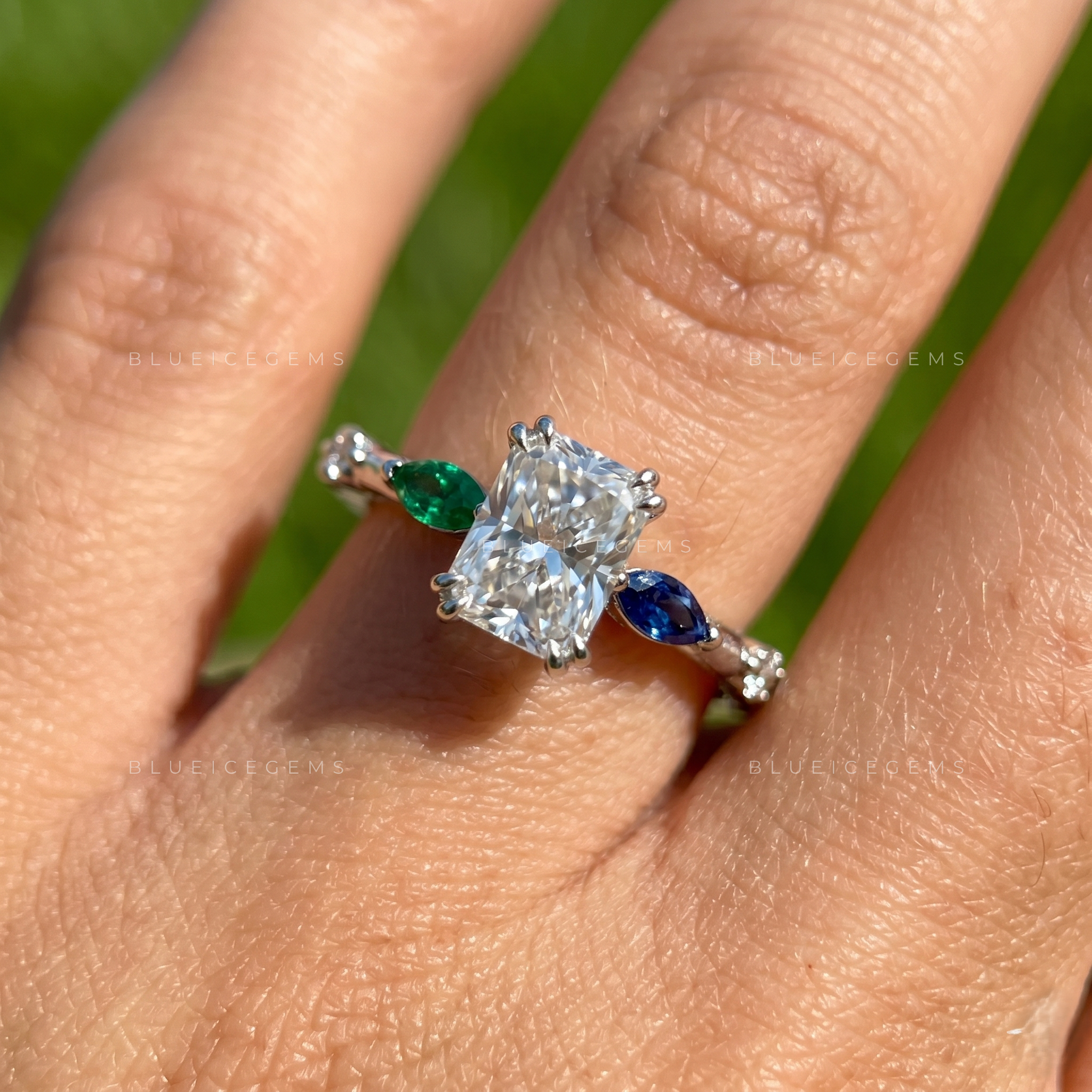 Unique Radiant Brilliant Cut Side Stone Proposal Ring