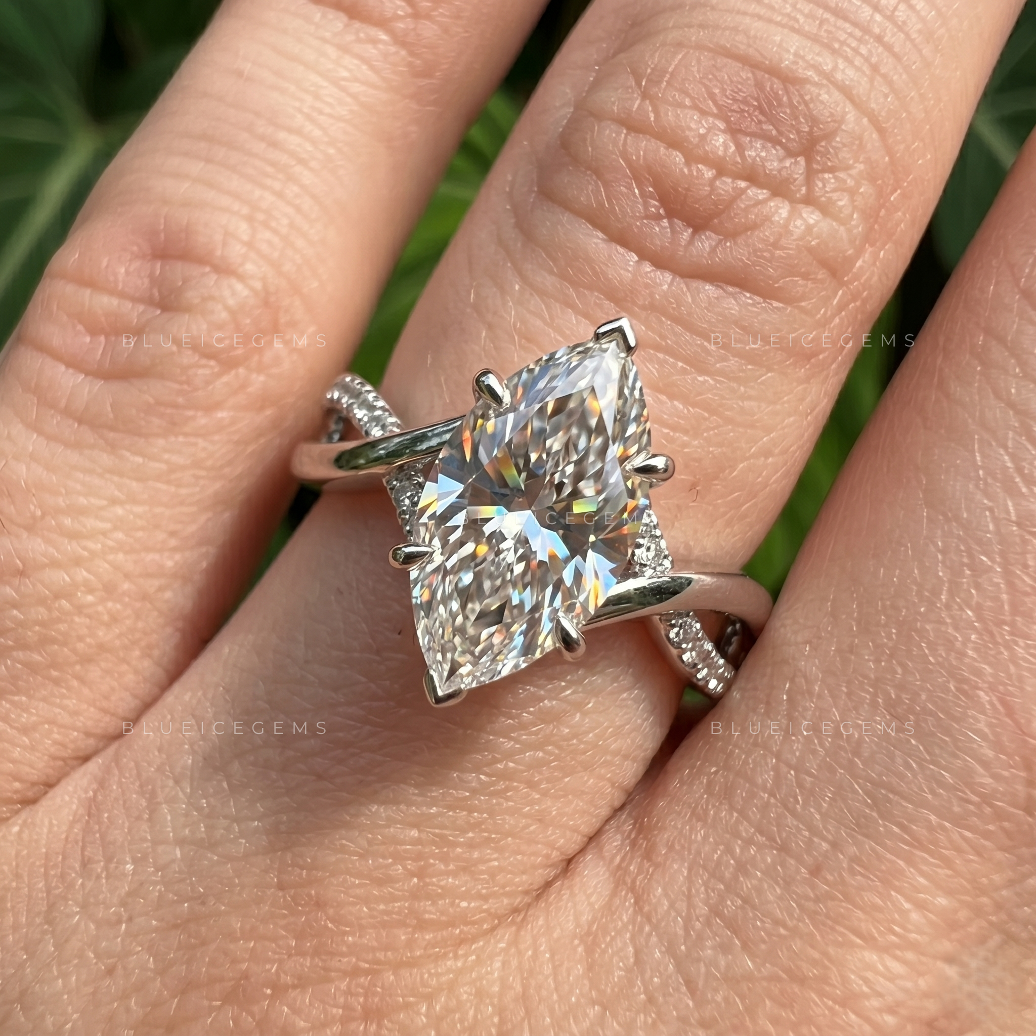 Graceful Twist Marquise Cut Pave Engagement Ring