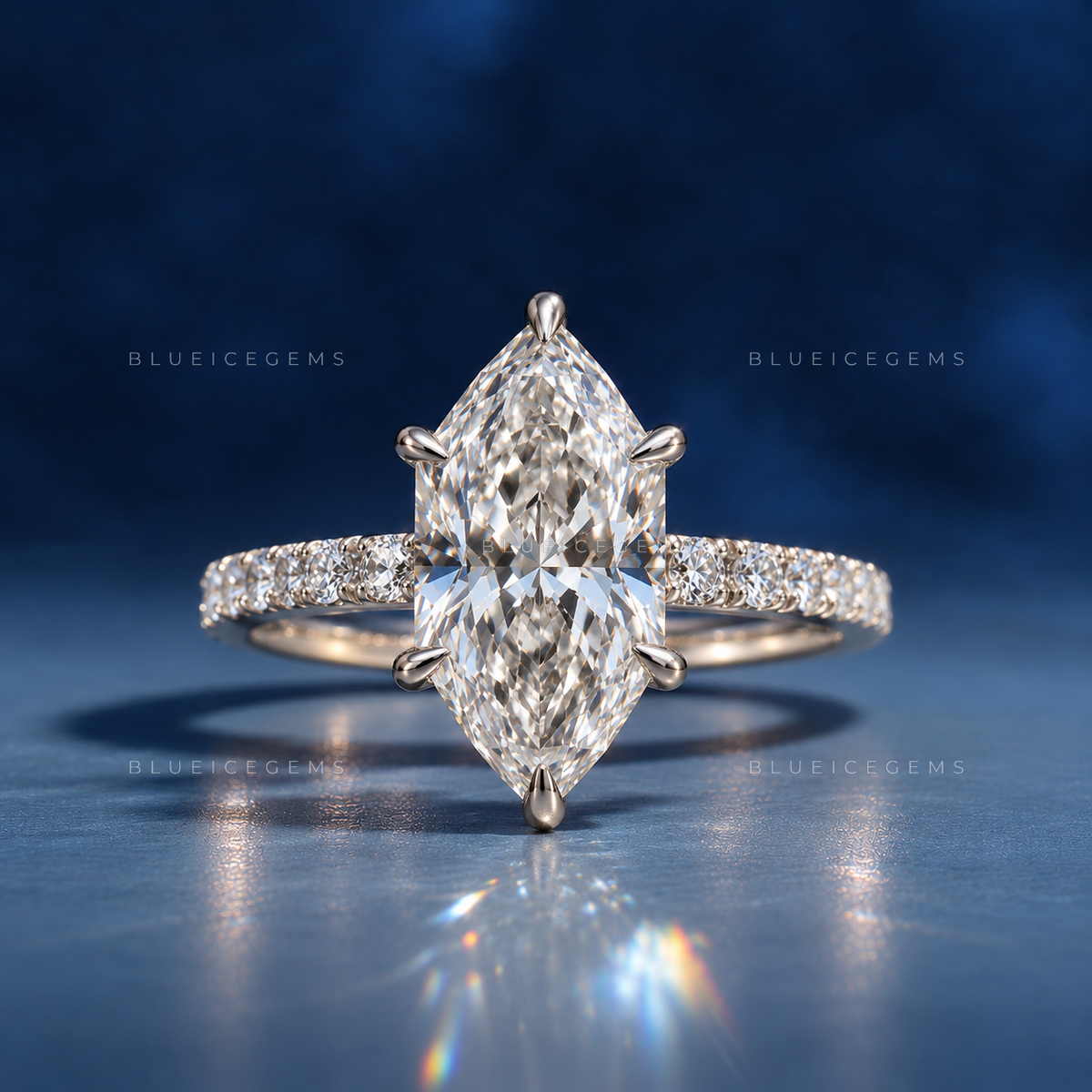 Regal Radiance Dutch Marquise Cut Hidden Accent Engagement Ring