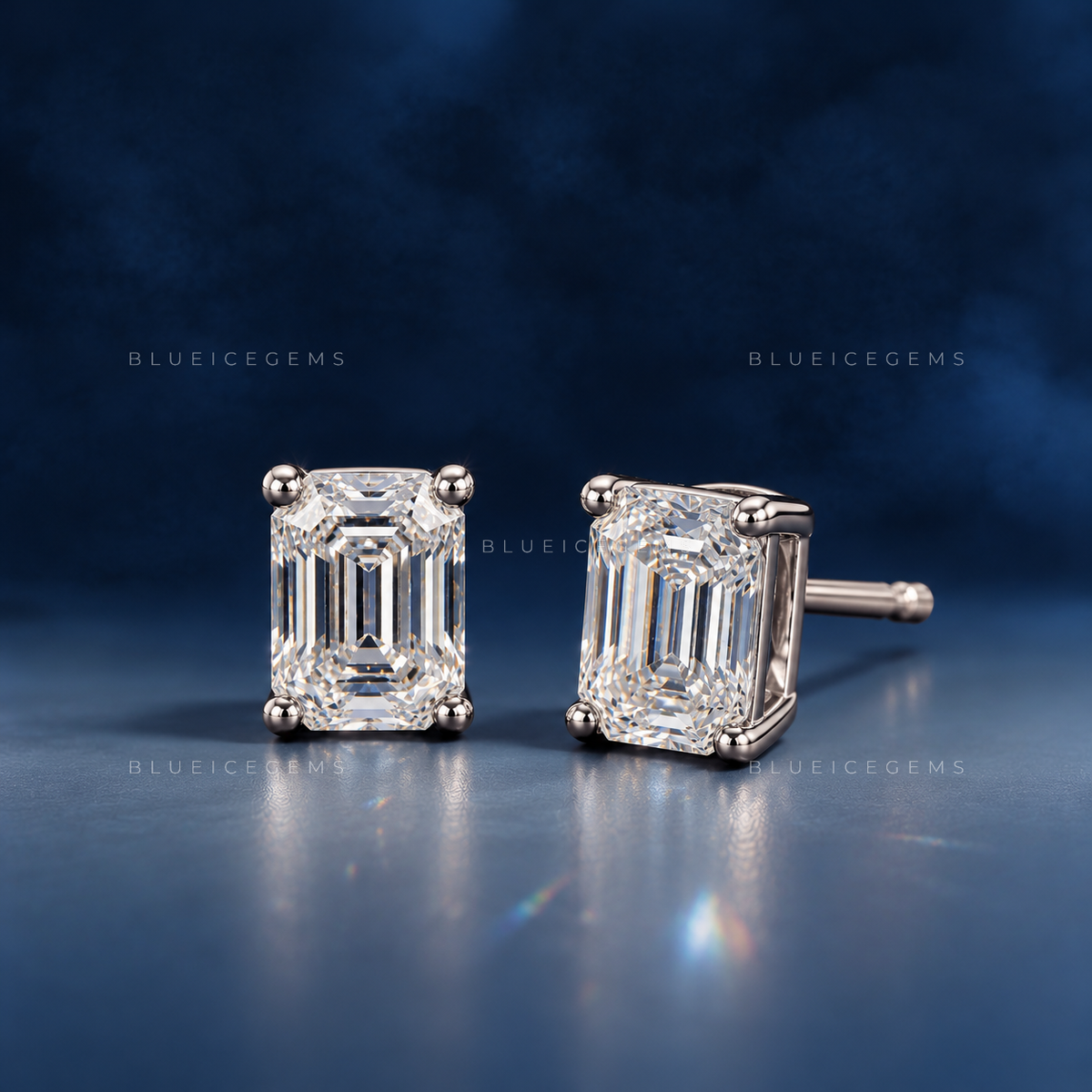 The Regal Vista: Emerald-Cut Diamond Stud Earrings