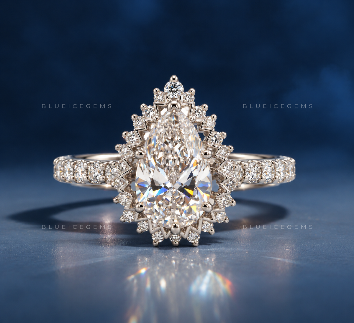 Elegant Radiance Pear Cut Pavé Engagement Ring
