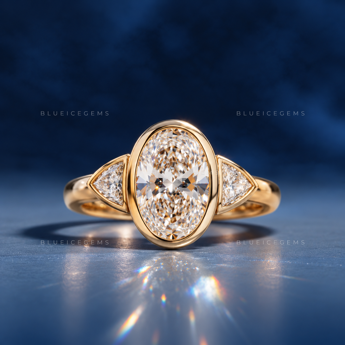 Modern Elegance Oval and Trillion Cut Trilogy Engagement Ring