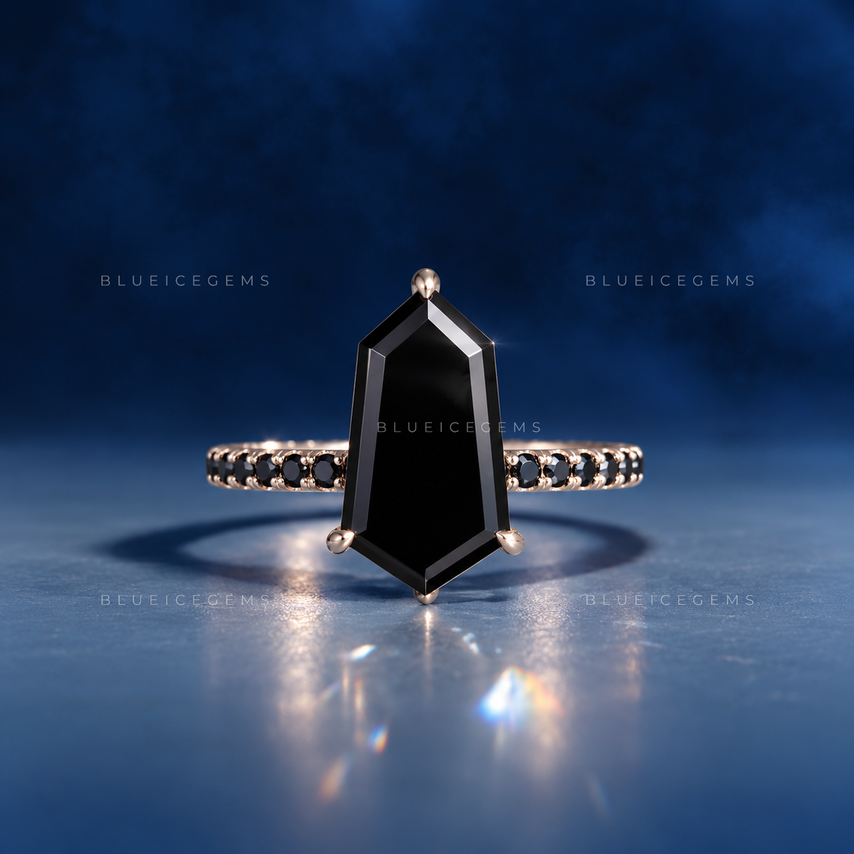 Modern Noir Shield Cut Black Diamond Halo Engagement Ring