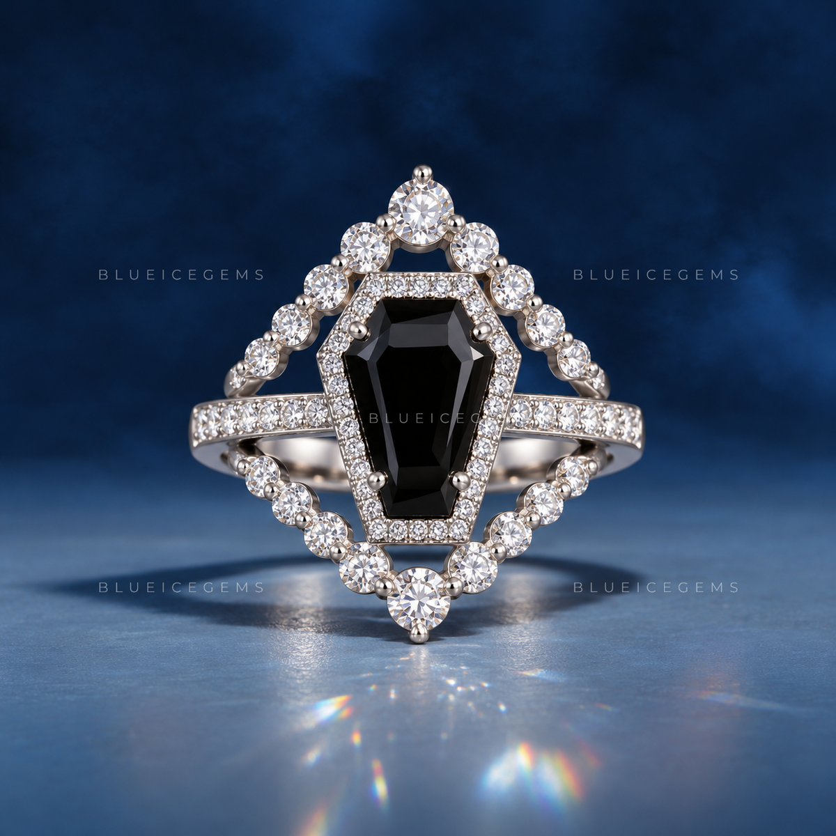 Gothic Elegance Coffin Cut Black Diamond Bridal Set