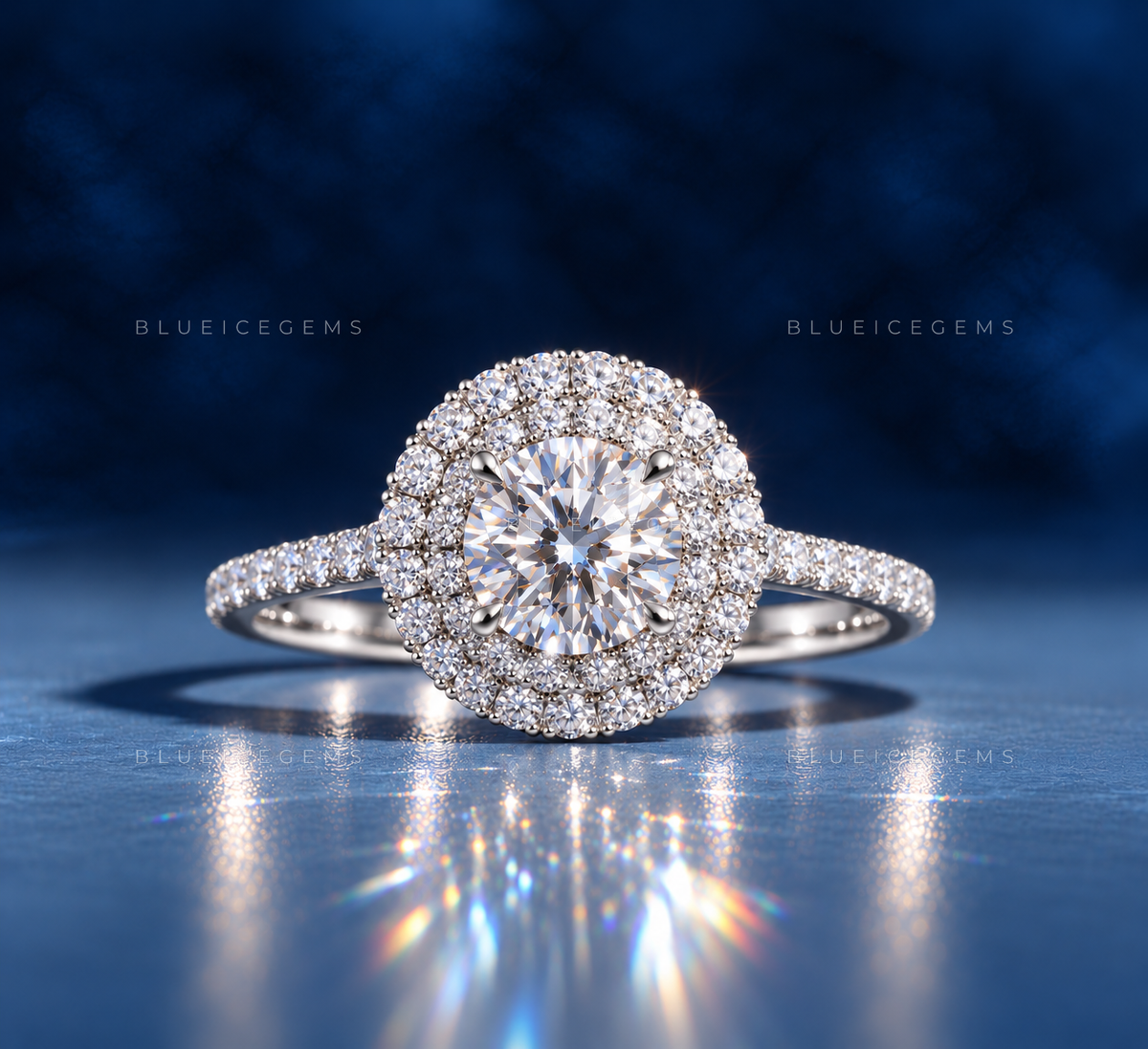 Celestial Luster Double Halo Ornate Handcrafted Wedding Ring
