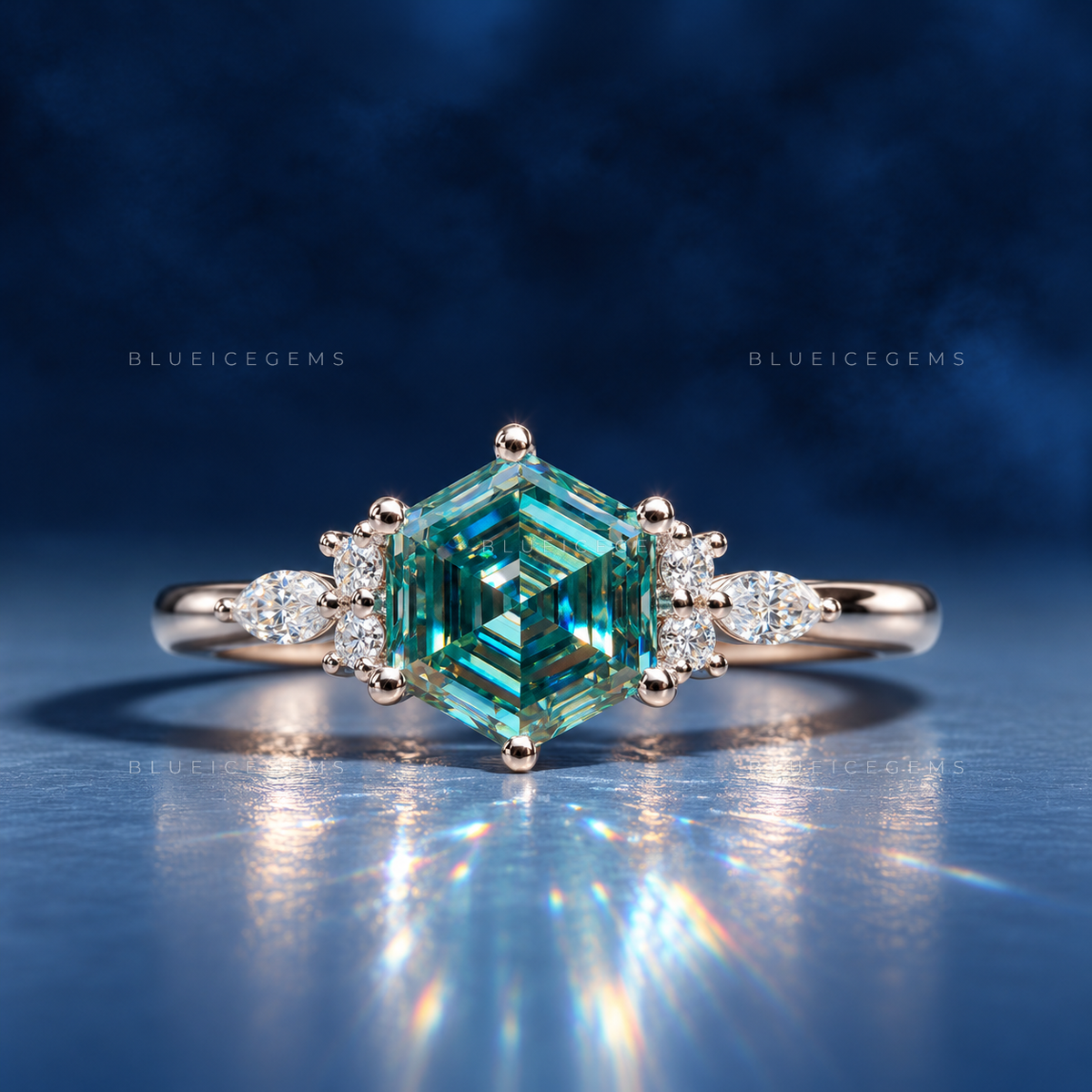 Celestial Hexagon Step Cut Art Deco Ring