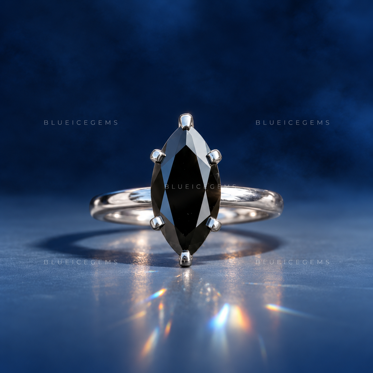Midnight Noir Marquise Cut Black Diamond Hidden Halo Ring