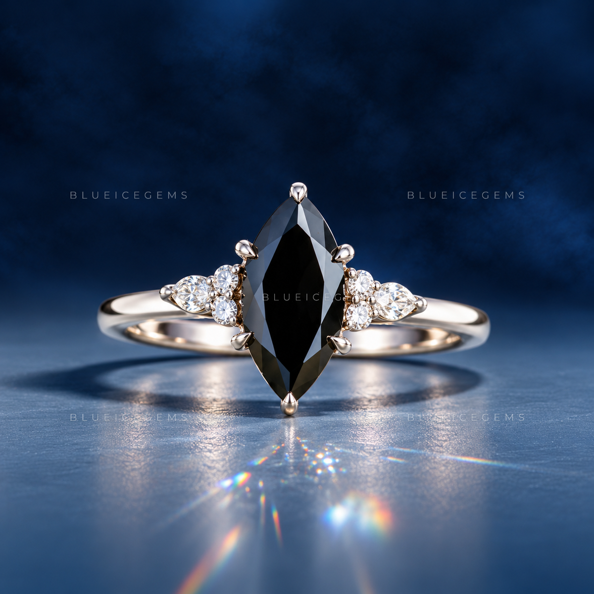 Midnight Noir Marquise Cut Black Diamond Vine Engagement Ring