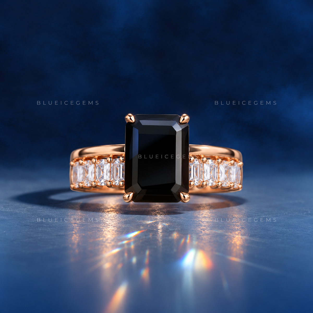 Architectural Noir Emerald Cut Black Diamond Bridal Set