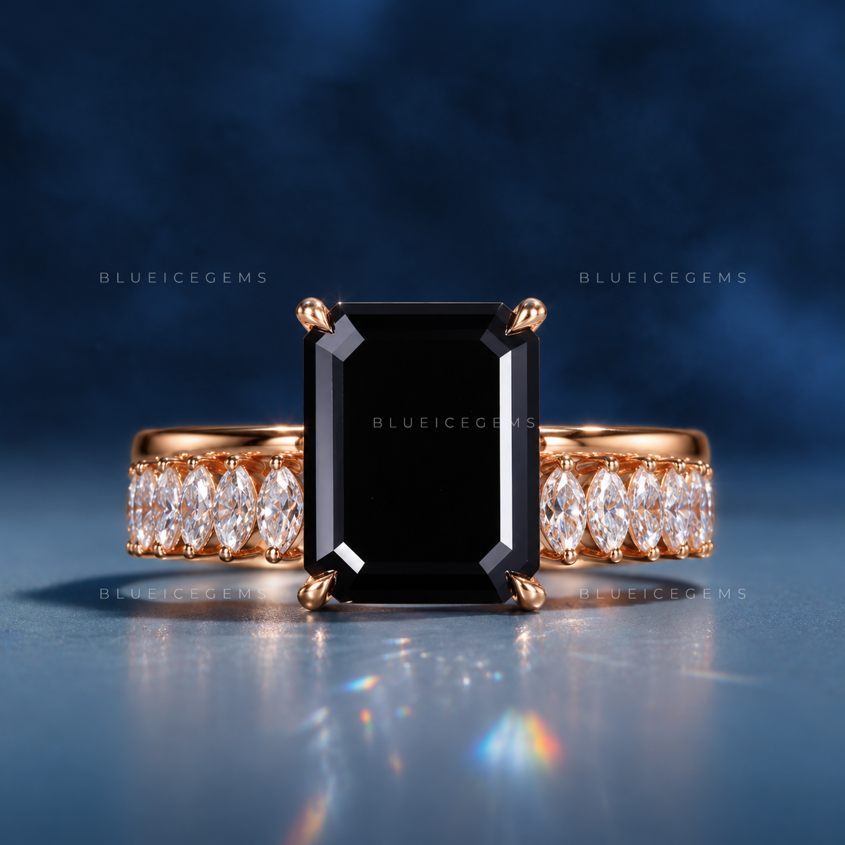 Architectural Noir Emerald Cut Black Diamond Bridal Set