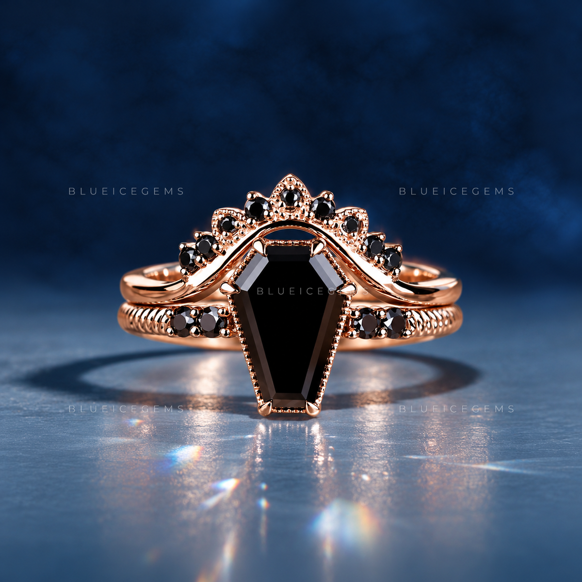 Midnight Noir Coffin Cut Black Diamond Bridal Set