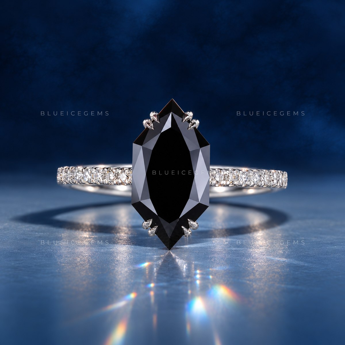 Midnight Noir Dutch Marquise Black Diamond Hidden Halo Ring