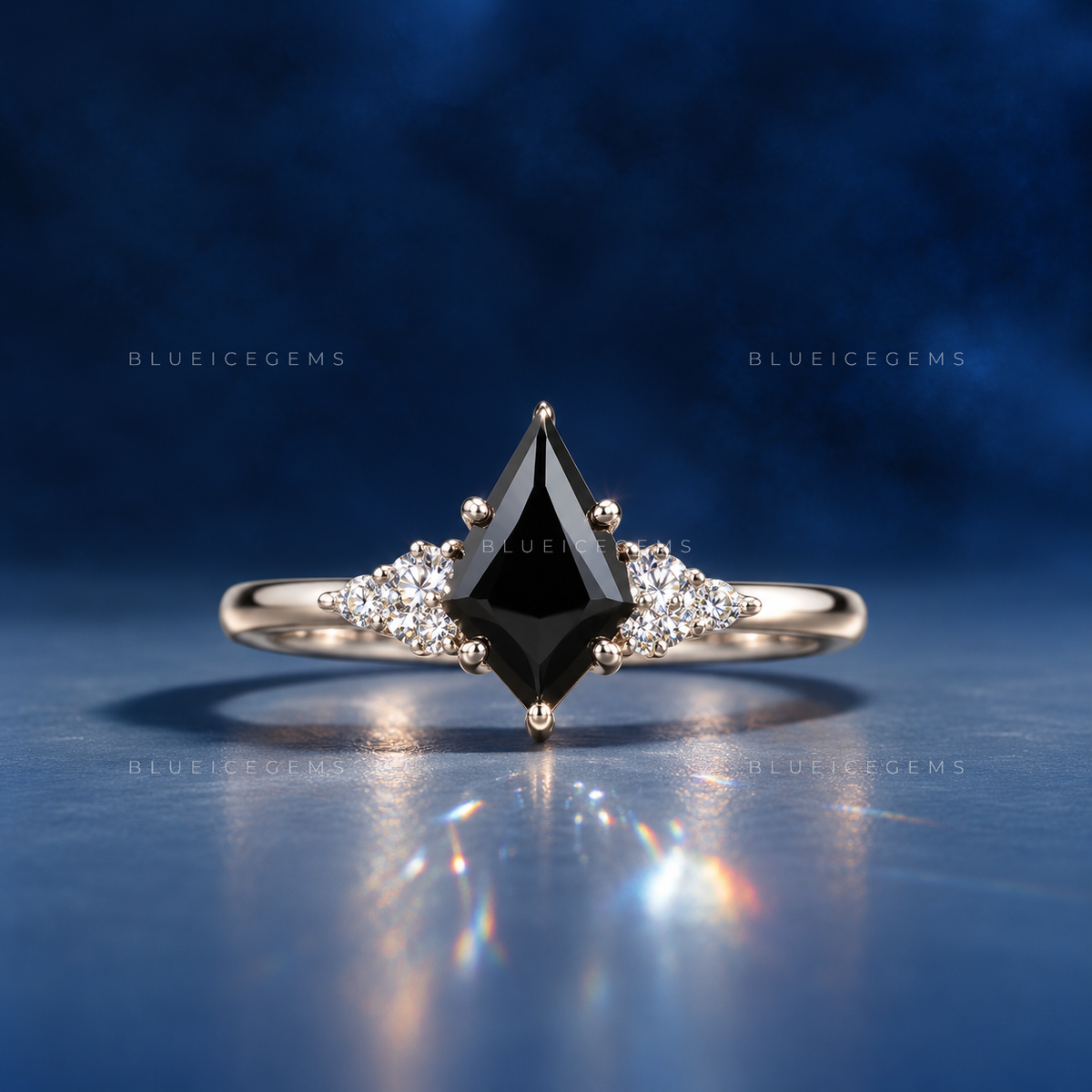 Midnight Noir Kite Cut Black Diamond Celestial Accent Ring