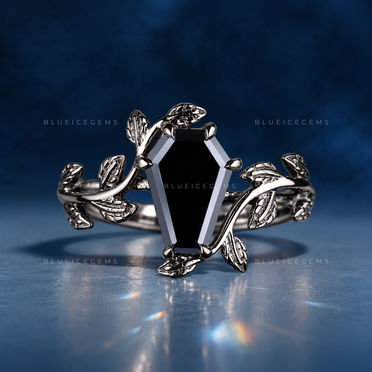 Midnight Noir Coffin Cut Black Diamond Solitaire Ring