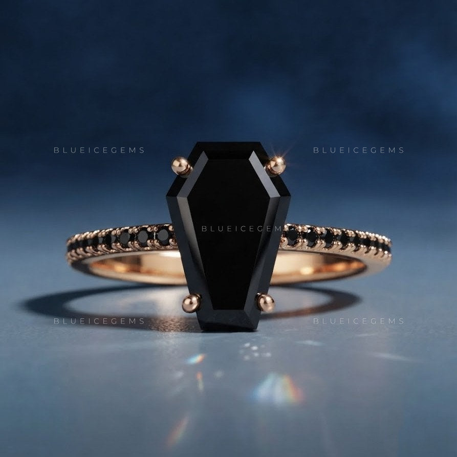 Midnight Noir Grand Coffin Cut Black Diamond Monochromatic Ring