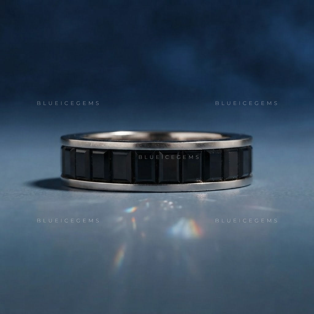 Midnight Noir Baguette Cut Black Moissanite Eternity Band
