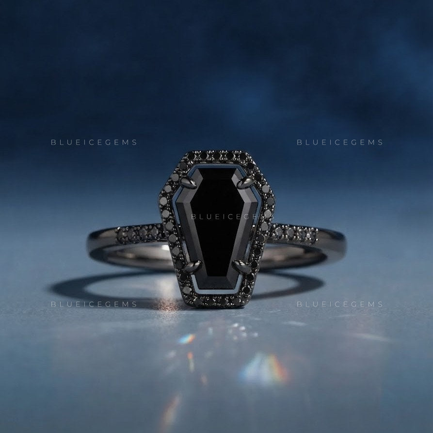 Midnight Noir Grand Coffin Cut Black Diamond Monochromatic Ring