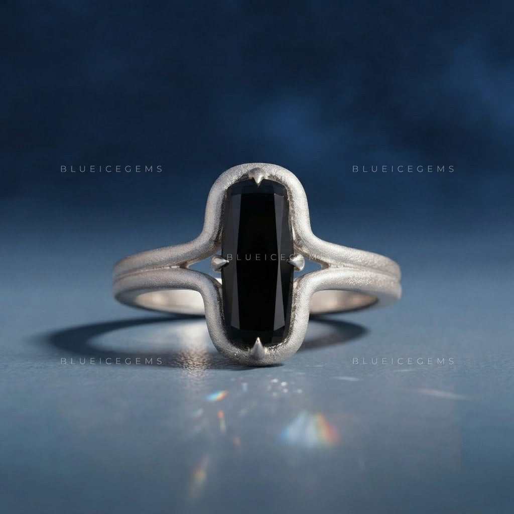 Midnight Noir Cushion Cut Black Moissanite Compass Set Ring