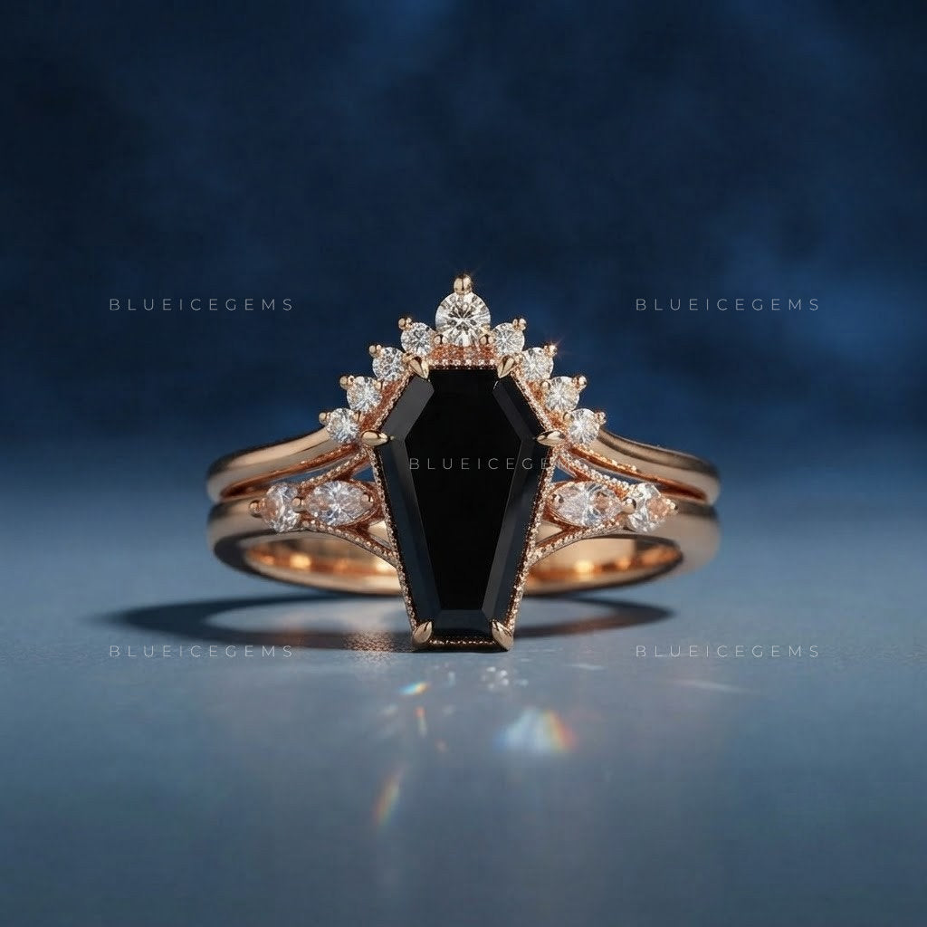 Midnight Noir Coffin Cut Black Diamond Bridal Set