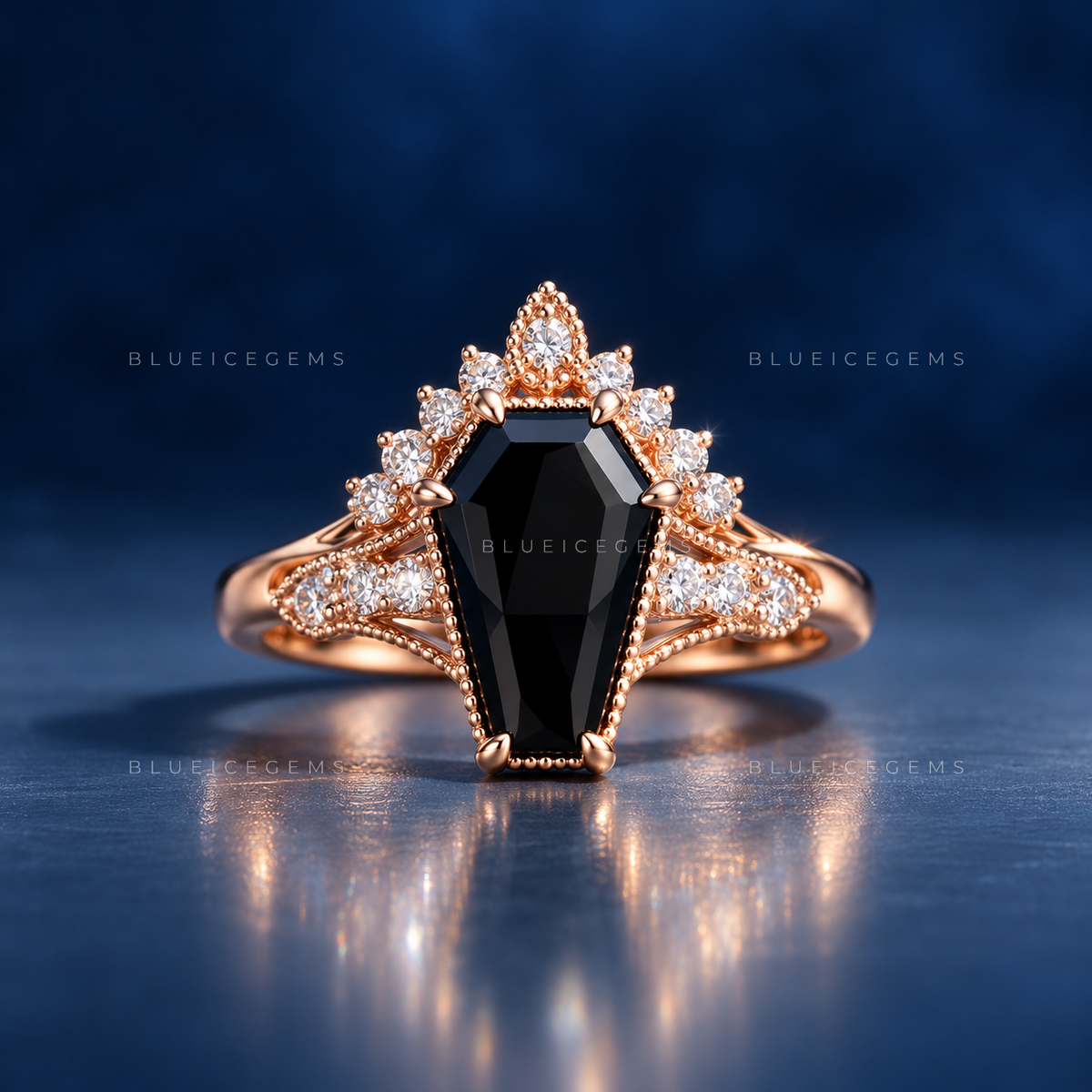 Midnight Noir Coffin Cut Black Bridal Set