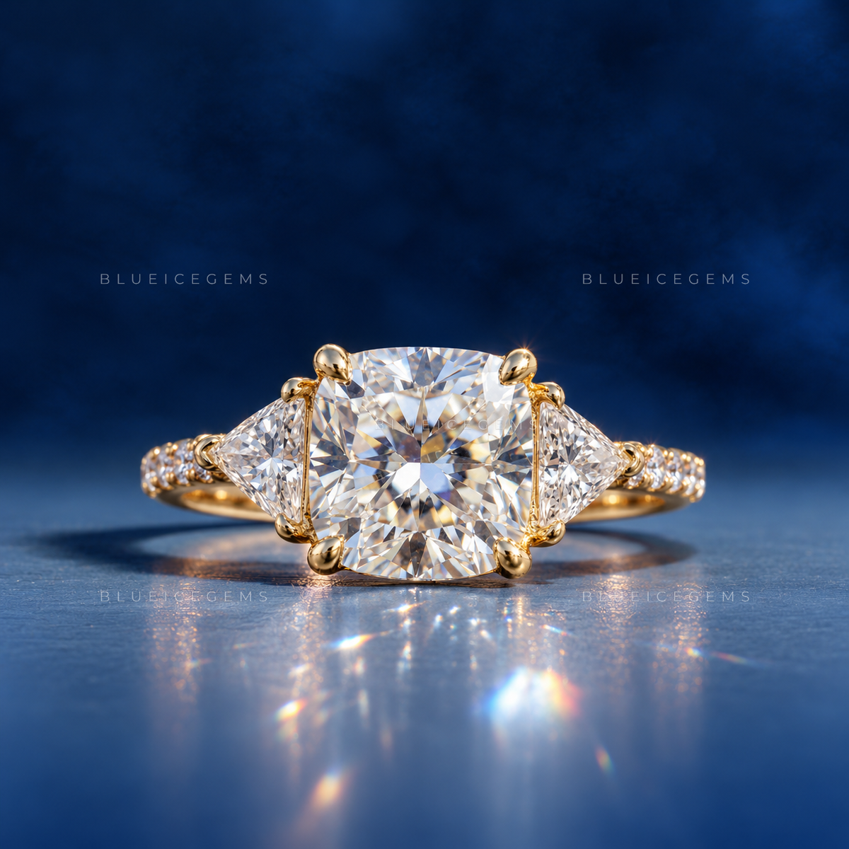 Radiant Cushion Cut Three Stone Multi-Shape Side Engagement Ring