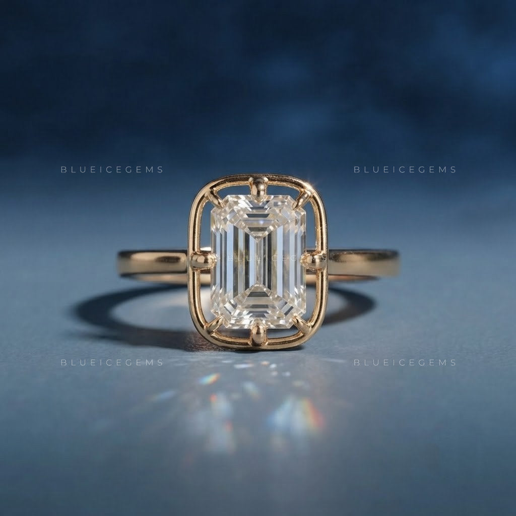Refined Emerald Cut Solitaire Open Gallery Engagement Ring