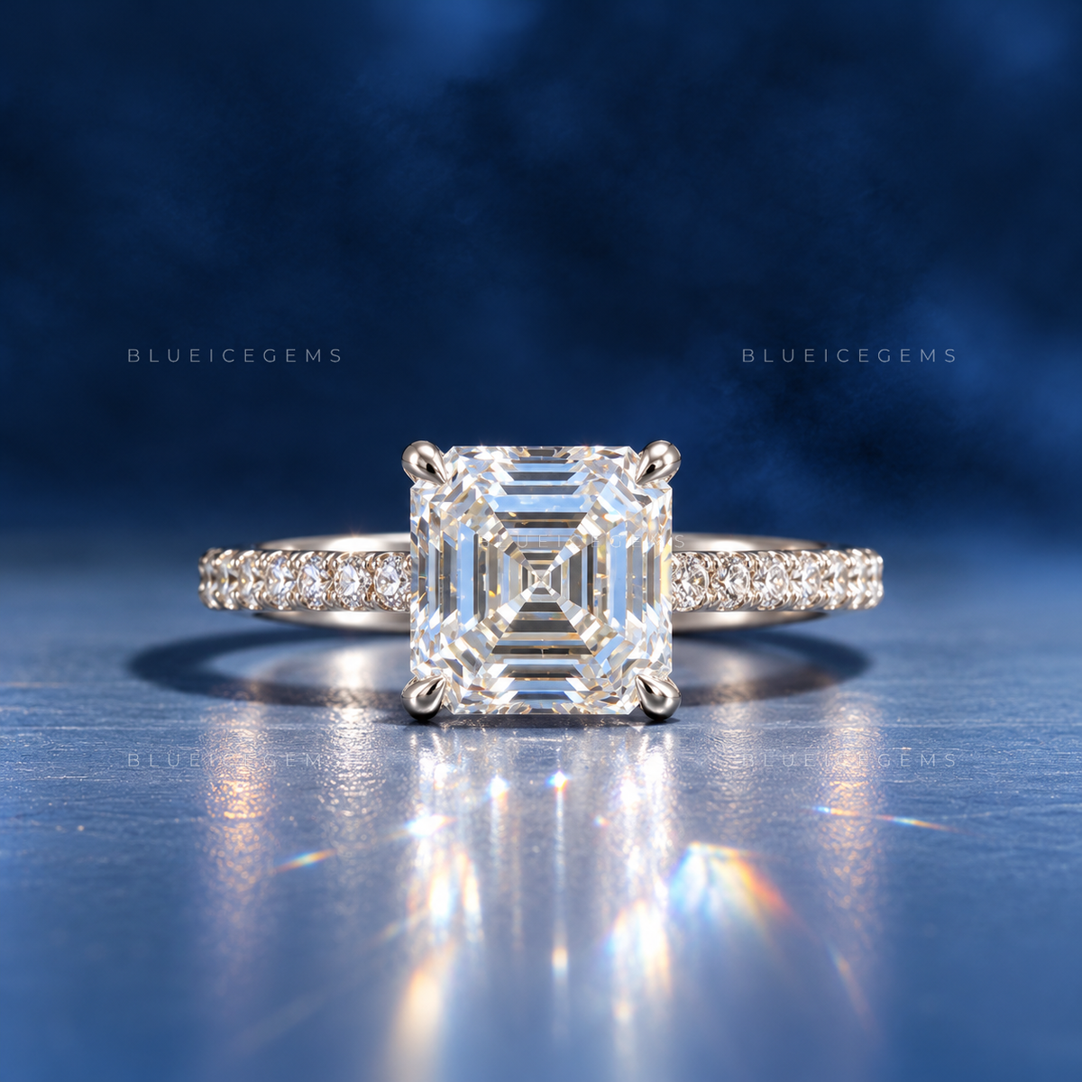 Modern Asscher Cut Hidden Halo Engagement Ring