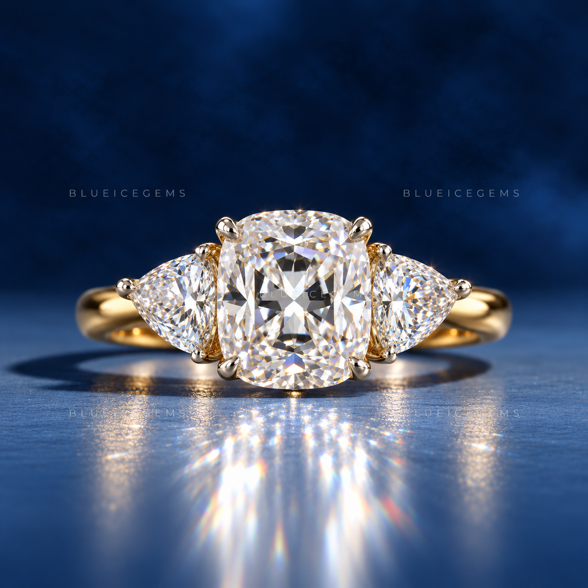 THE ETERNAL TRIO: Cushion Cut Three-Stone Statement Engagement Ring