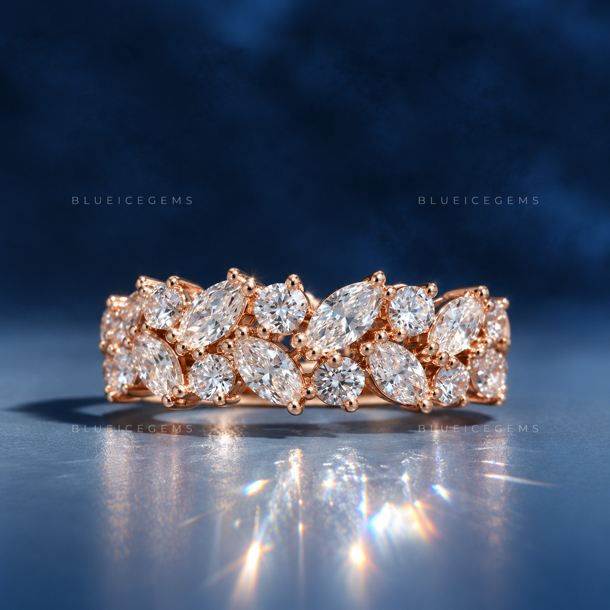 The "Iconic Duo" Marquise & Round Double Row Stacker Band