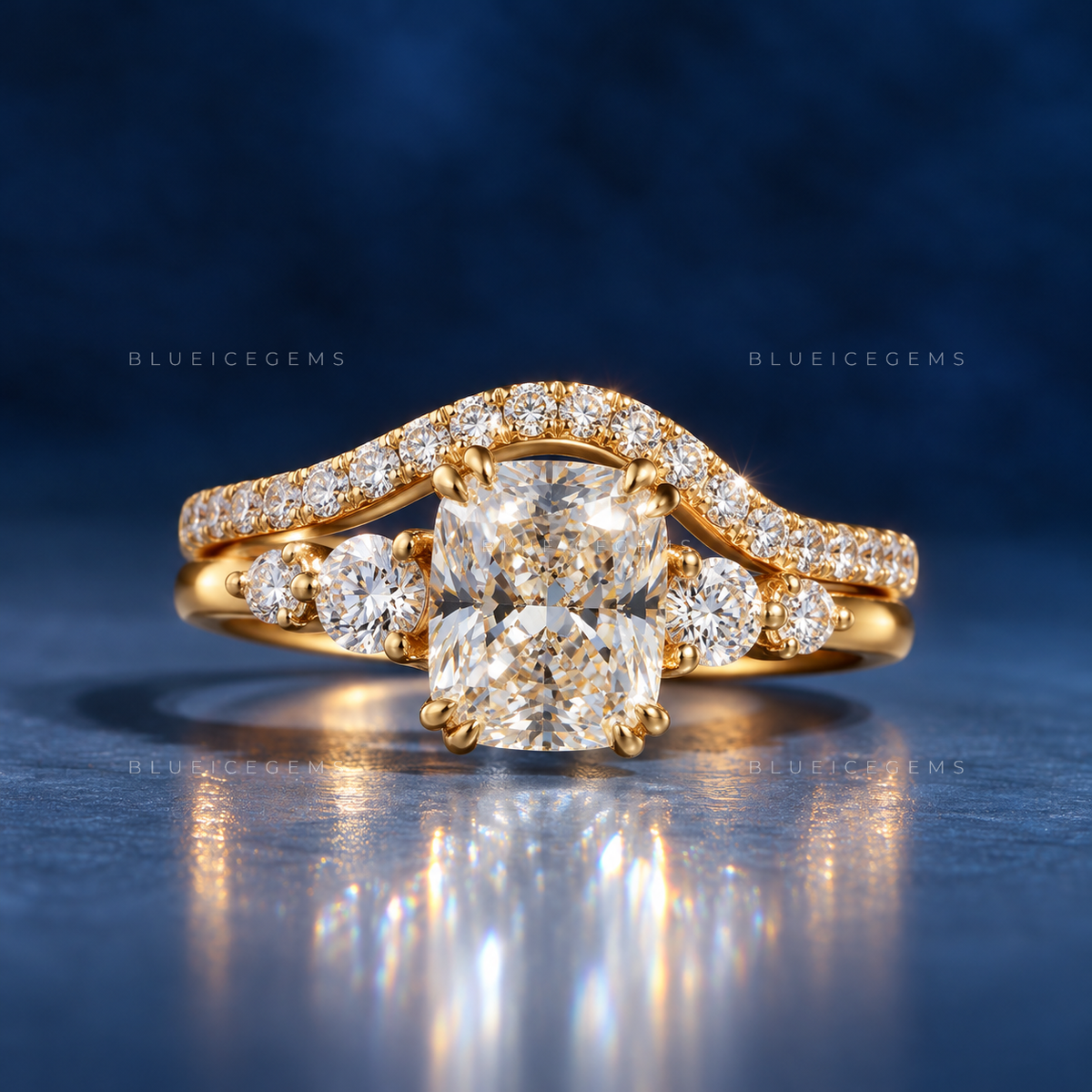 The "Radiant Aura" Bridal Set: Signature Curved Stackable Duo
