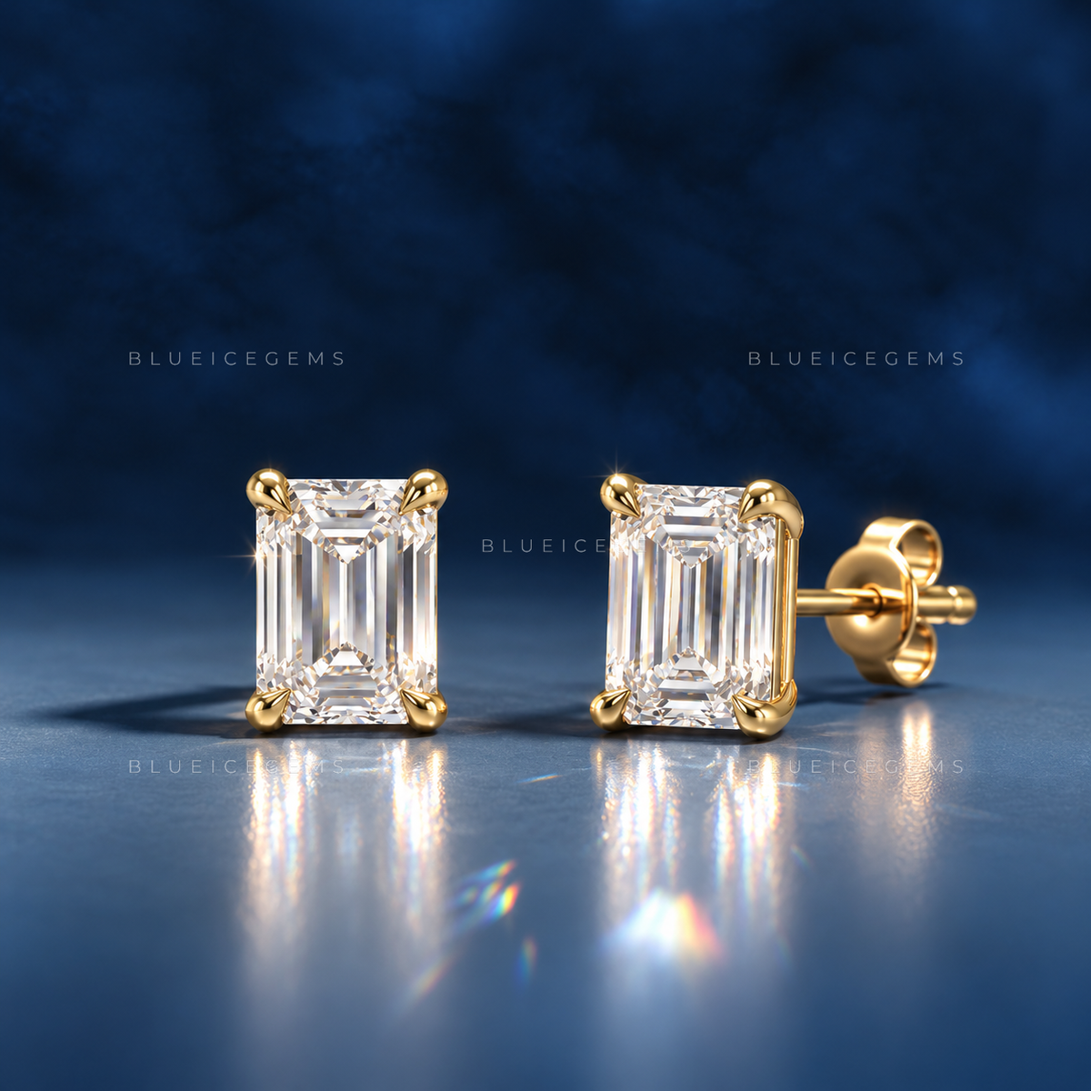 Verdant Elegance Emerald Cut Lab-Grown Diamond Stud Earrings