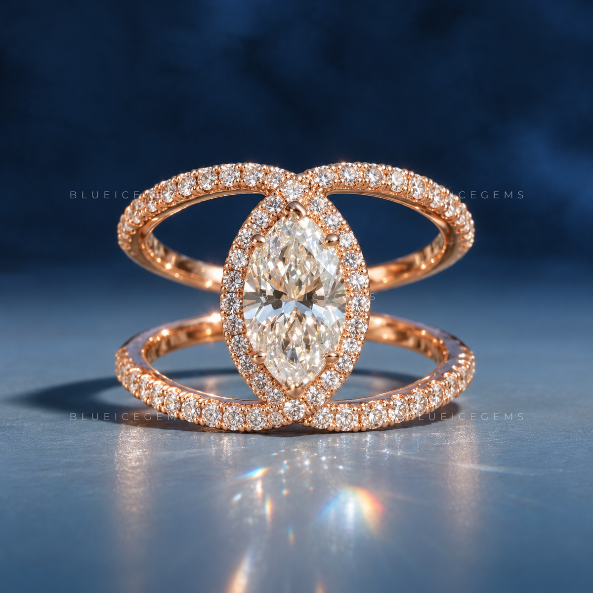 The "Ethereal Glow" Marquise Halo: A Bold Split Shank Masterpiece