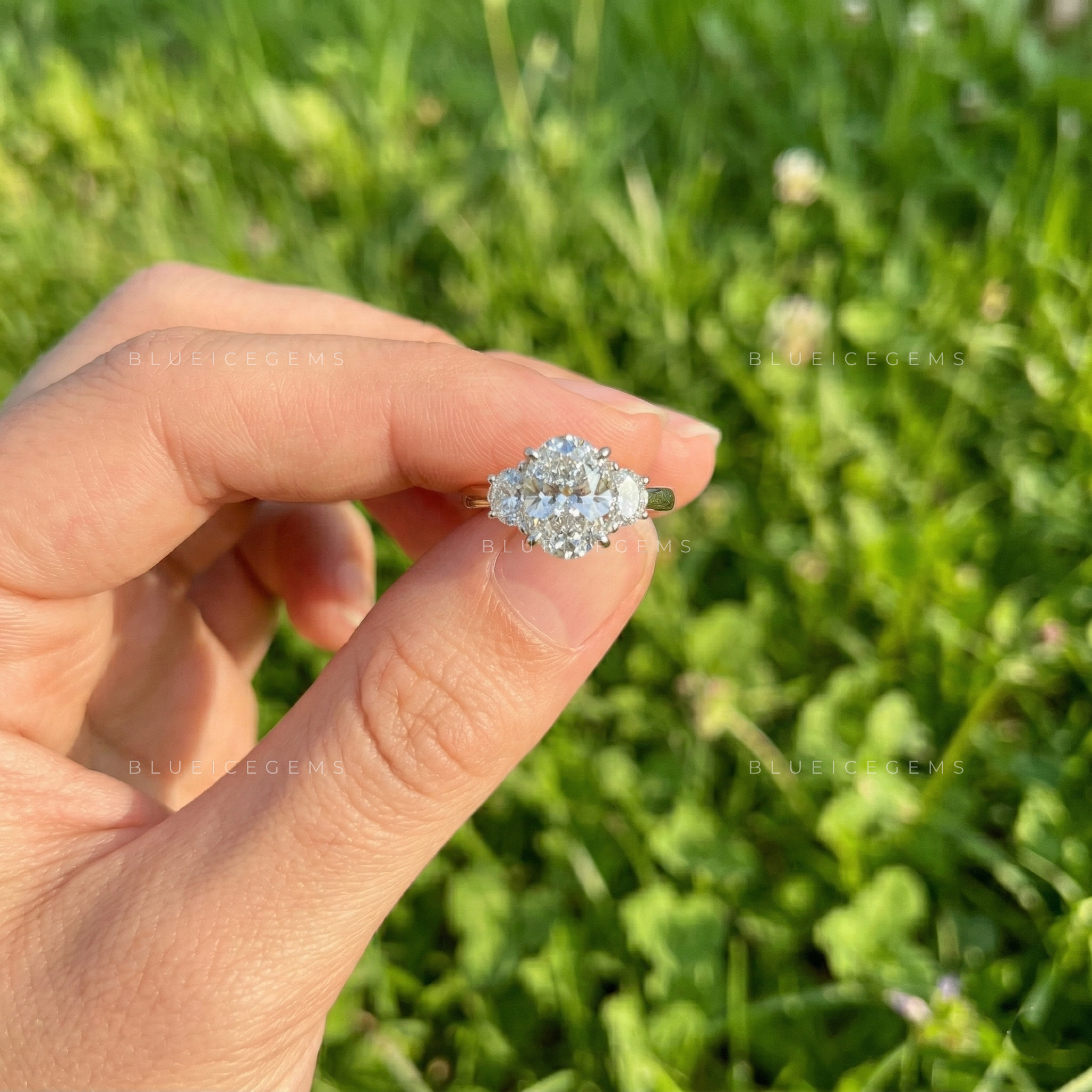Elegant Aura Oval and Half Moon Cut Trilogy Ring