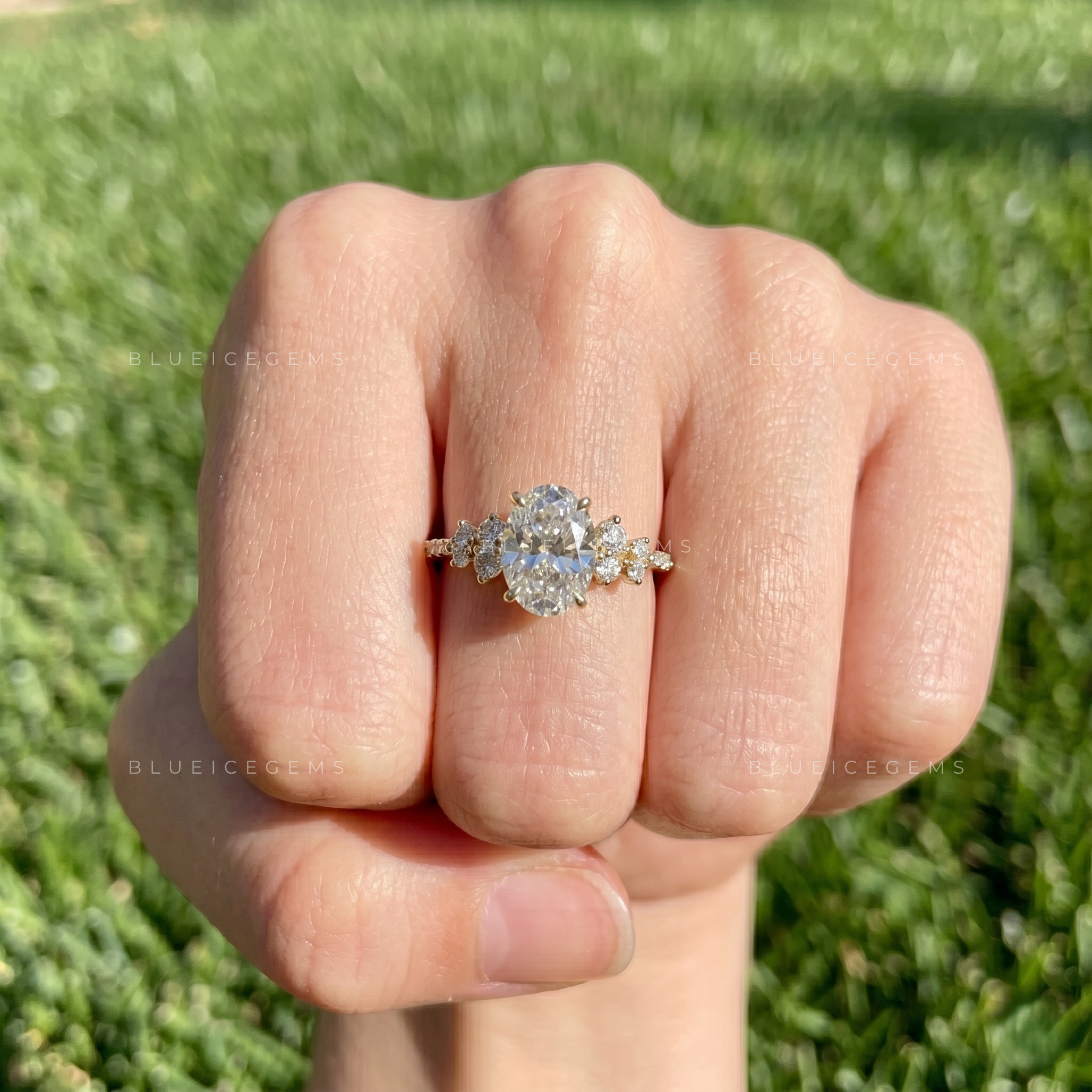 Asteria Oval Cut Certified Pavé Accent Solitaire Engagement Ring