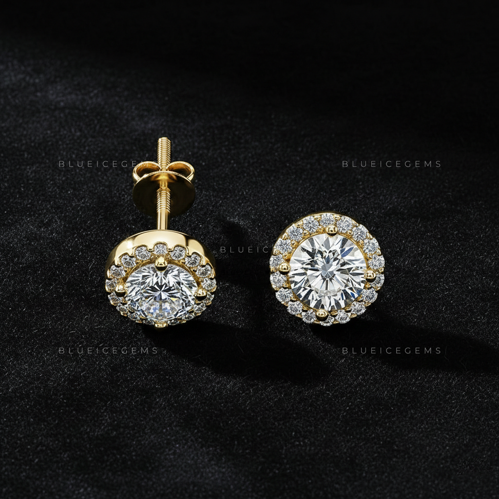 The Celestial Halo: Diamond Halo Stud Earrings