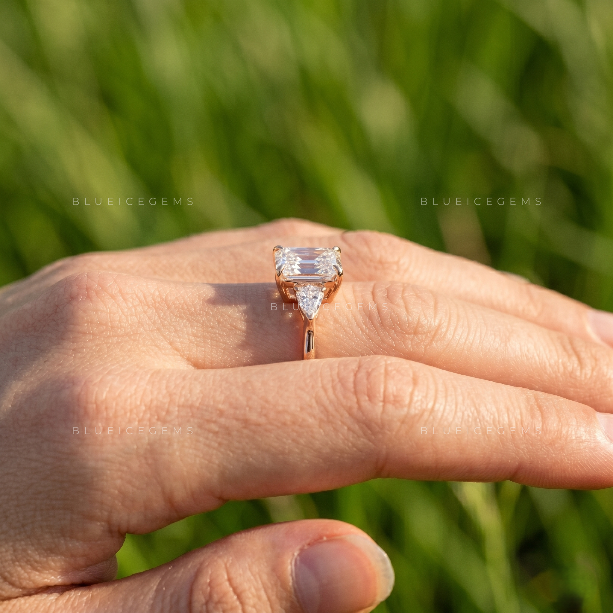 Imperial Splendor Radiant Cut Trilogy Side Kite Engagement Ring