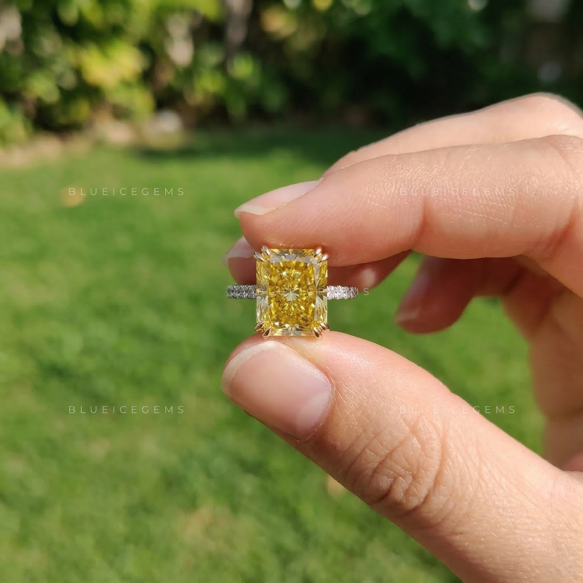 Golden Solstice Radiant Cut Canary Yellow Ring