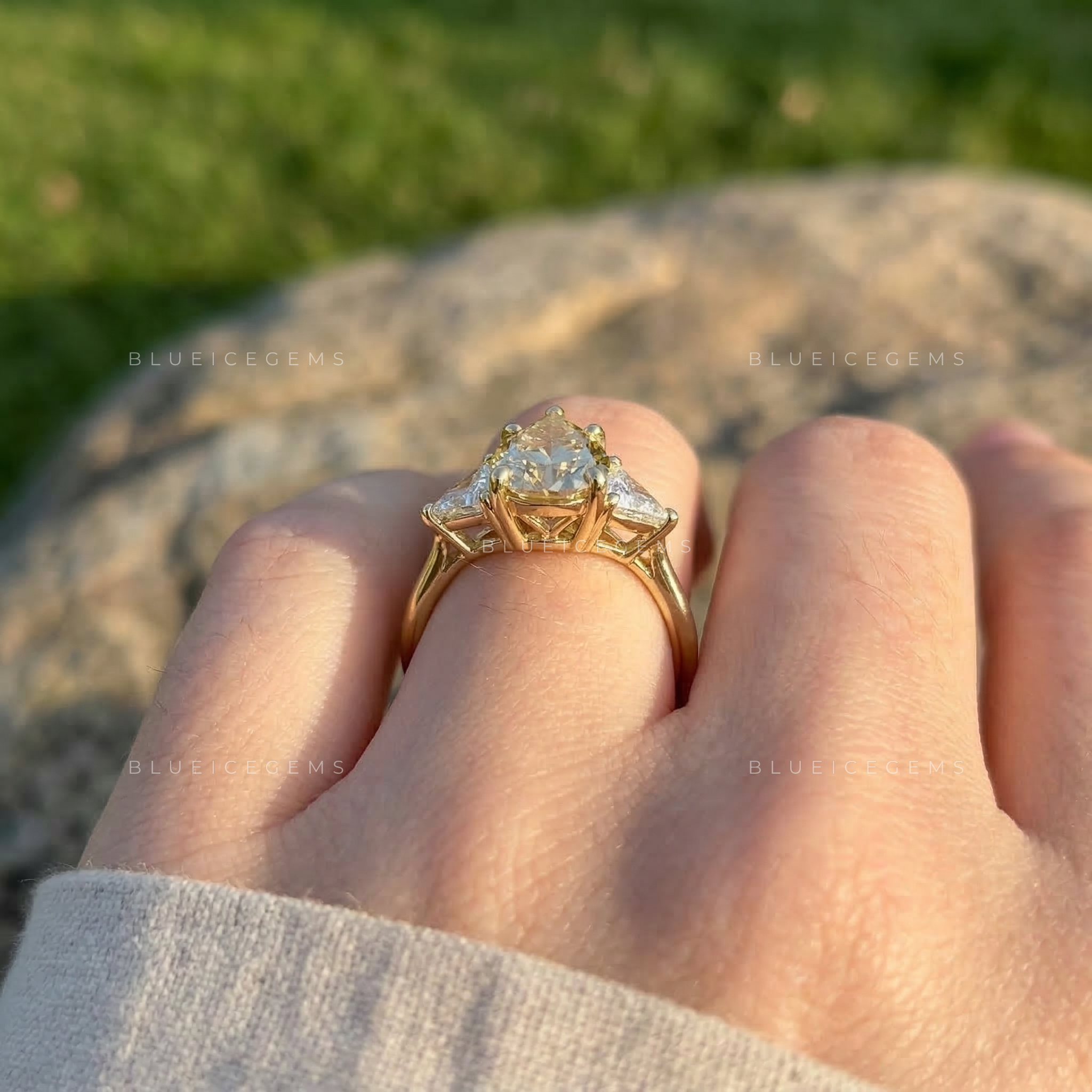Sunlit Majesty Pear and Triangle Trilogy Ring