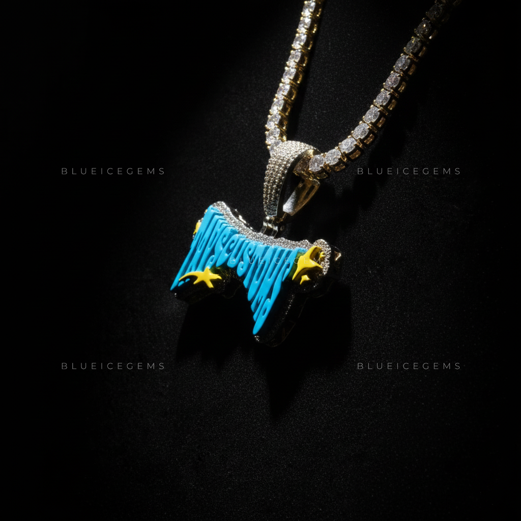 The "TAVSCUSTOMS" Cosmic Pop: Electric Blue & Shooting Star Mosaic Pendant