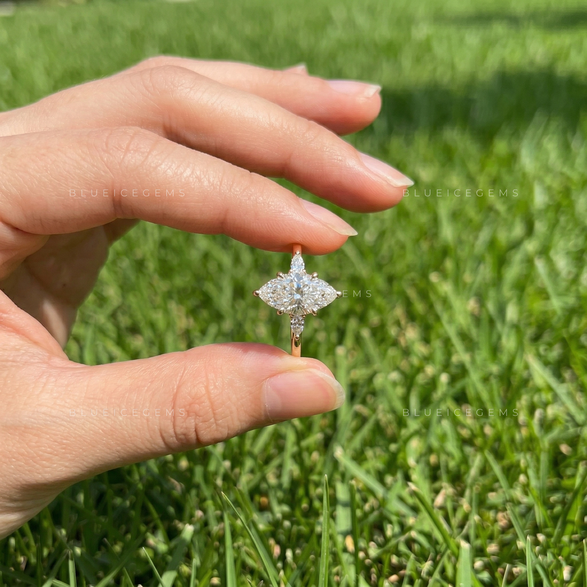 Romantic Radiance Marquise and Pear Cut Trilogy Engagement Ring