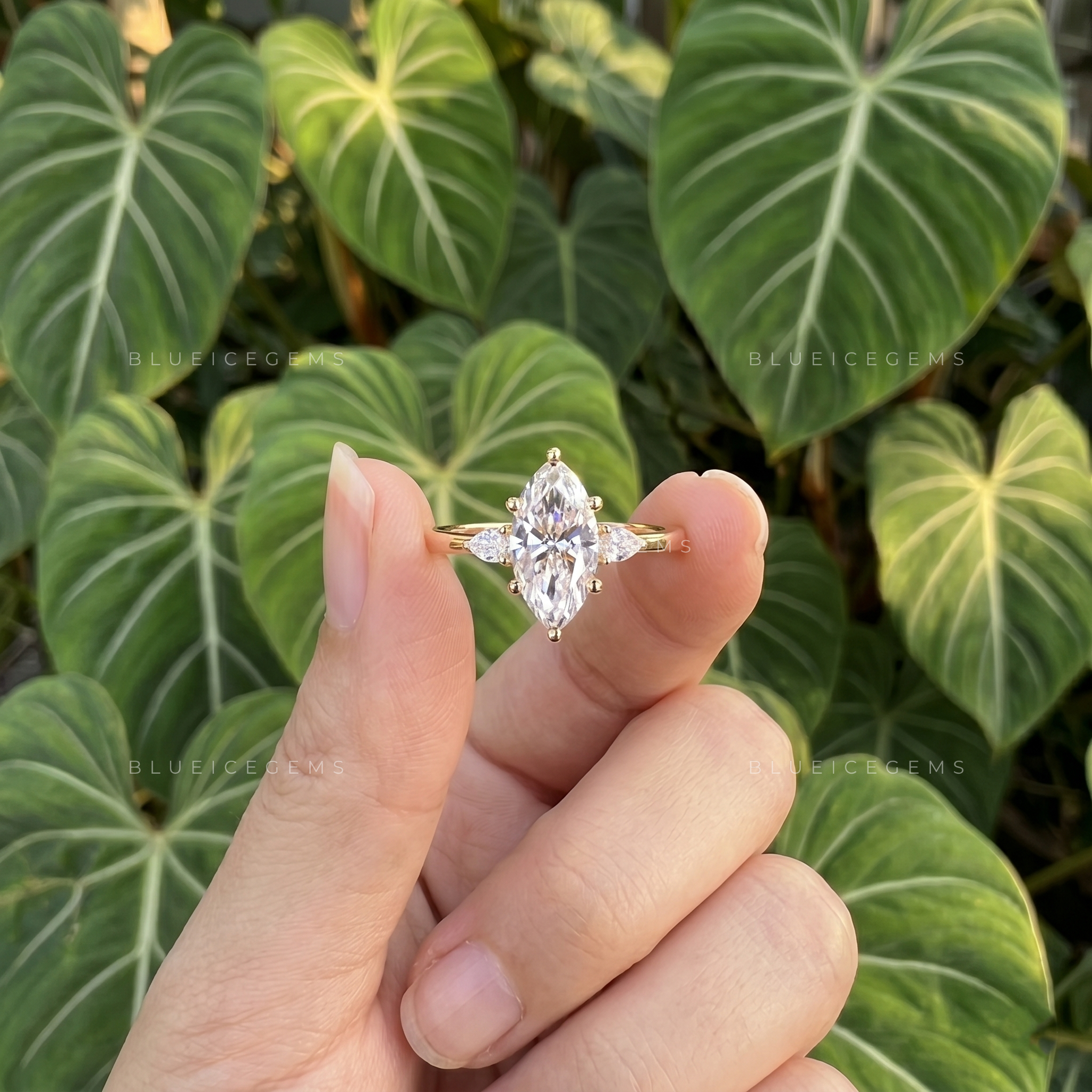 Timeless Elegance Marquise Cut Three-Stone Engagement Ring