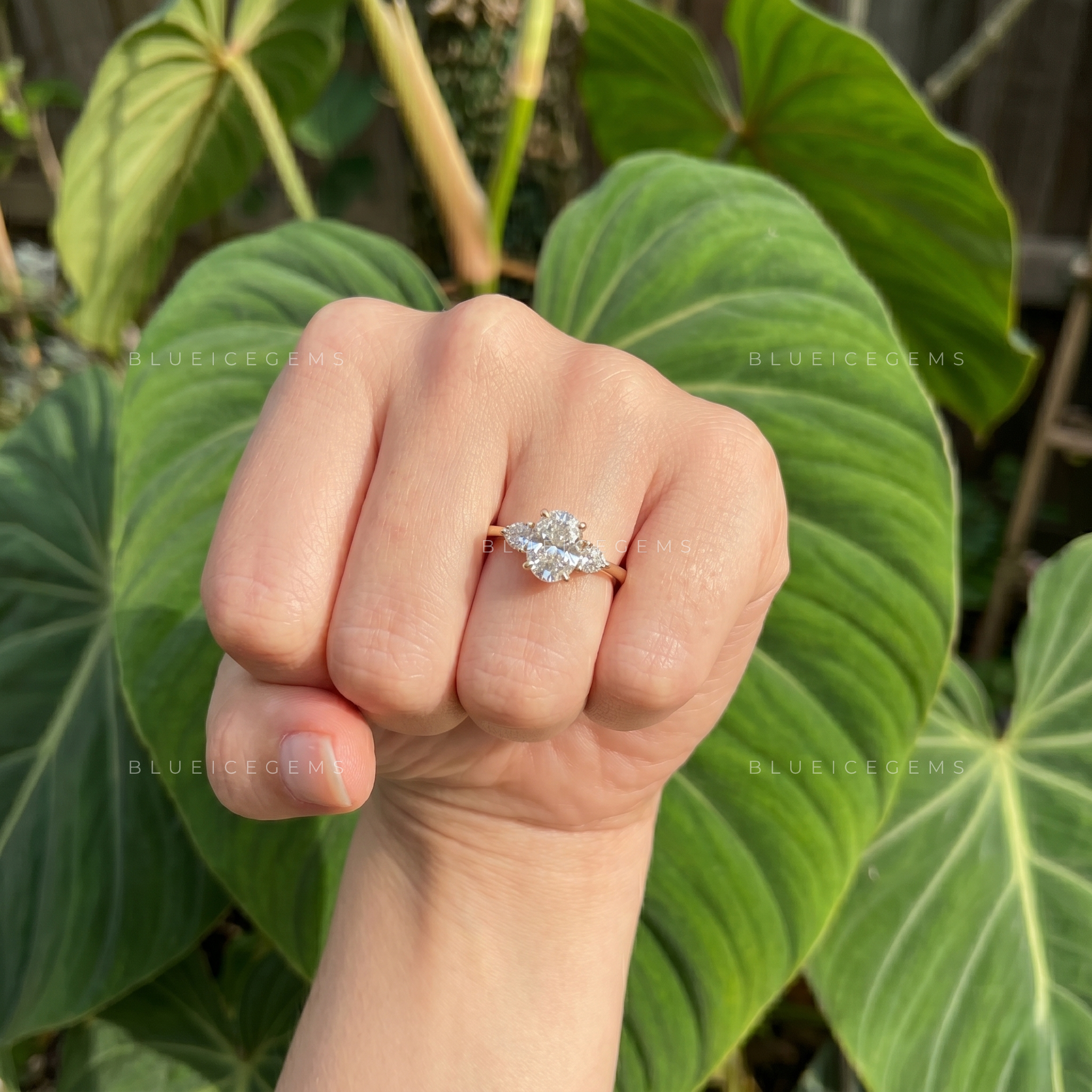 Luminous Grace Oval Cut Three Stone Engagement Ring