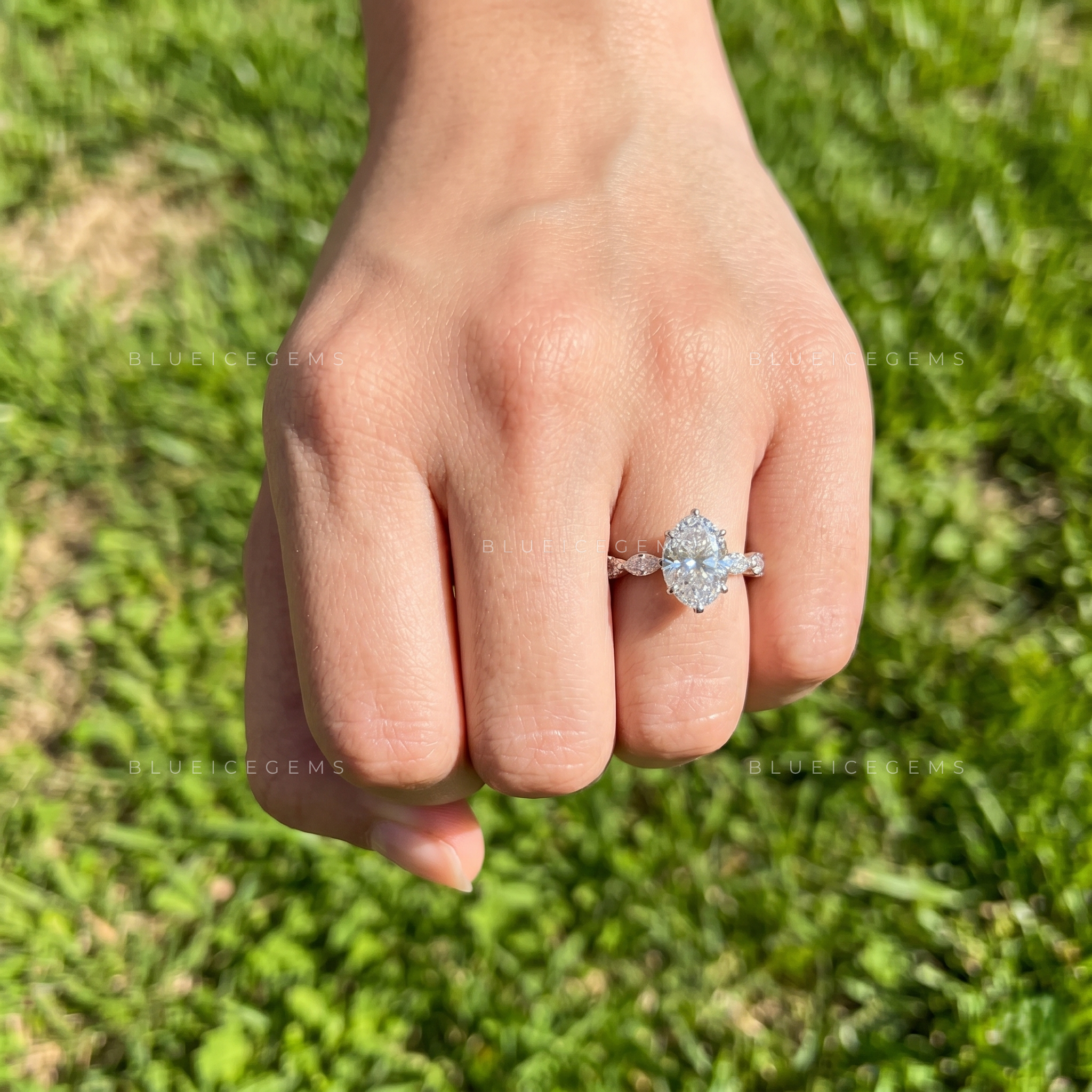 Astera Oval Cut Marquise Accent Solitaire Engagement Ring