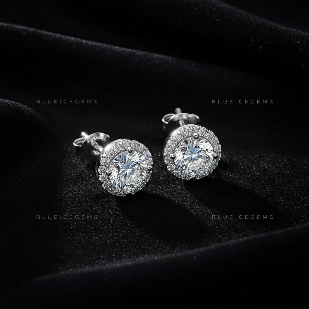 The Ethereal Crown: Grand Halo Diamond Stud Earrings