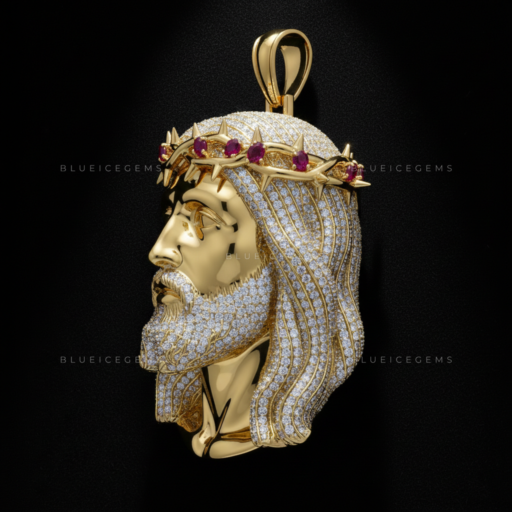 The "Ruby Sacrifice" Jesus Piece: Sculptural Gold & High-Density Frost Sovereign
