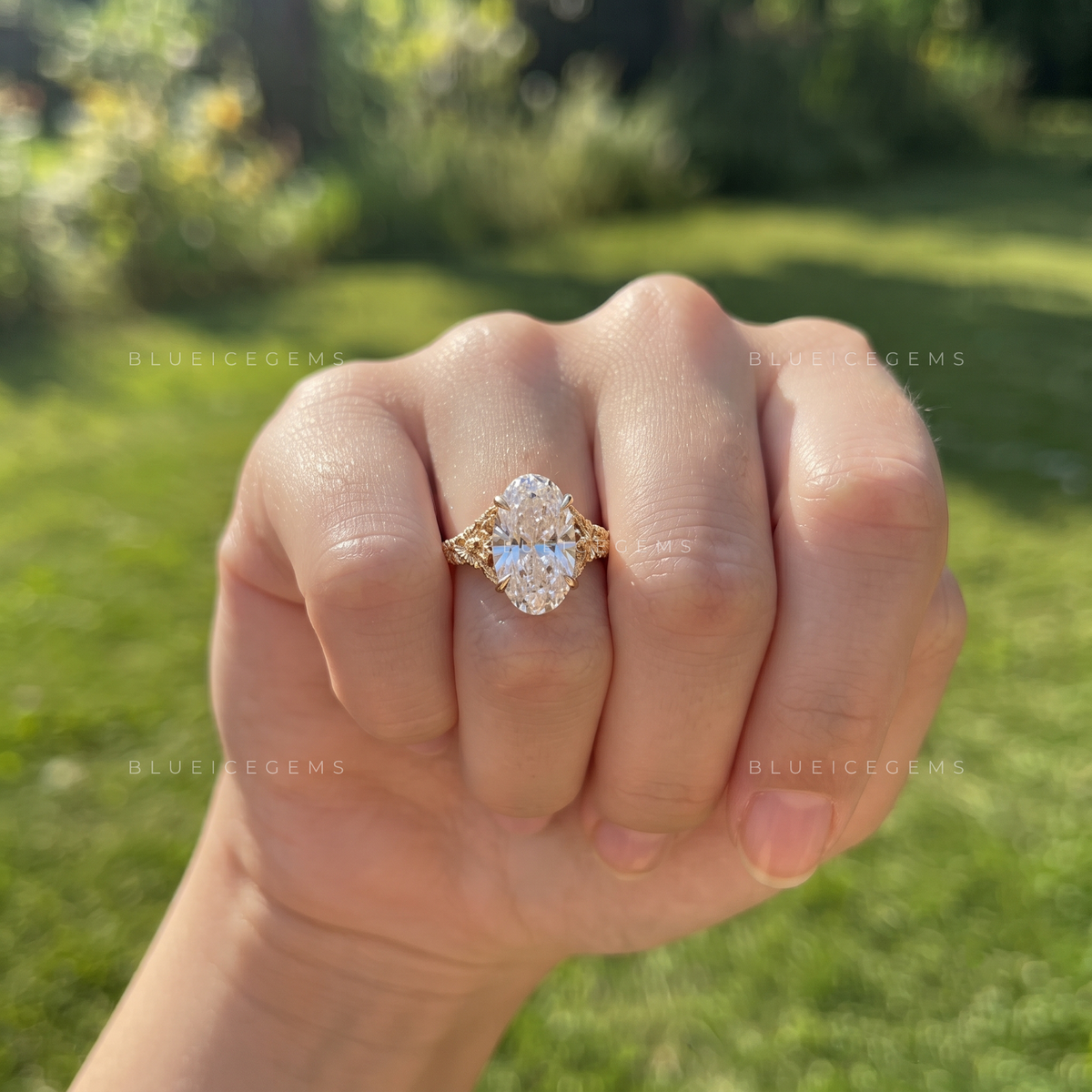 Moval Cut Sculpted Band Engagement Ring