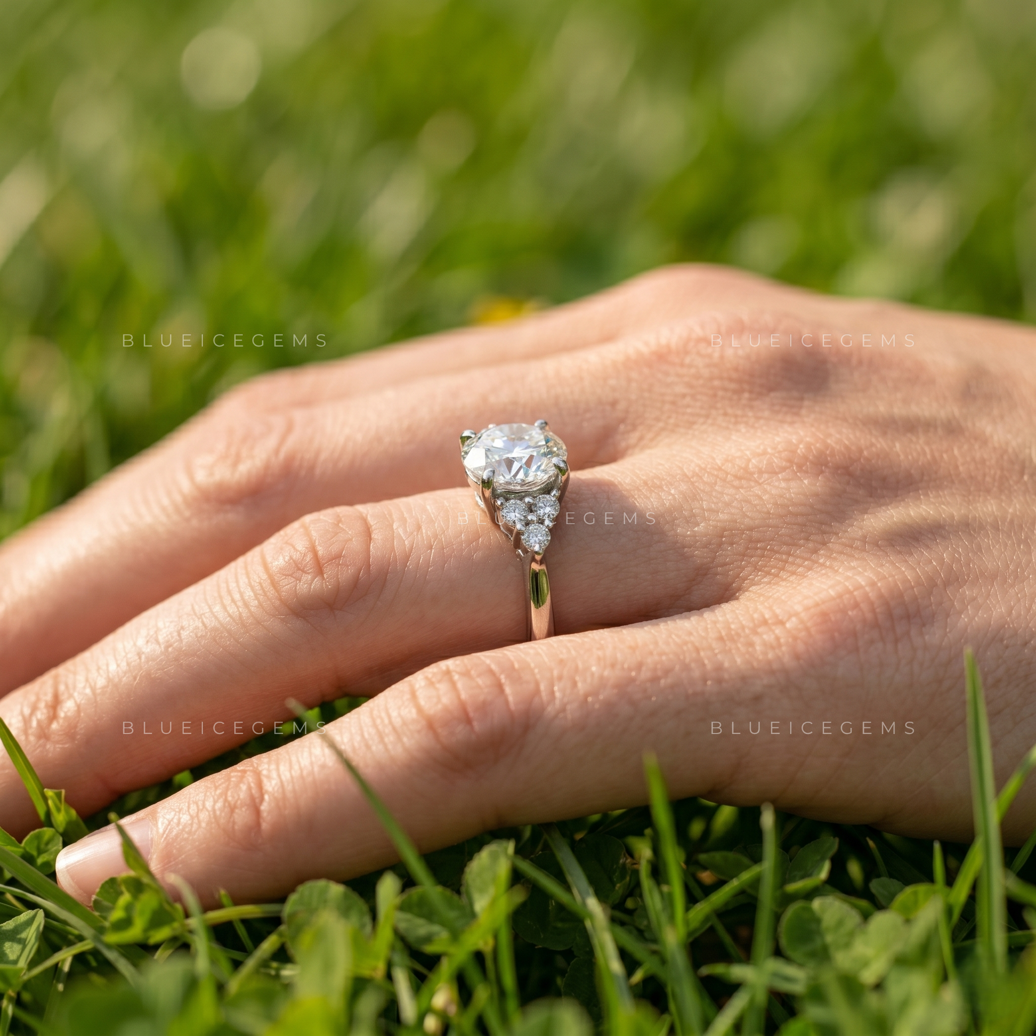 Exquisite Splendor Round Brilliant Cut Solitaire Engagement Ring with Muse Accent Setting Birthday Gift Band