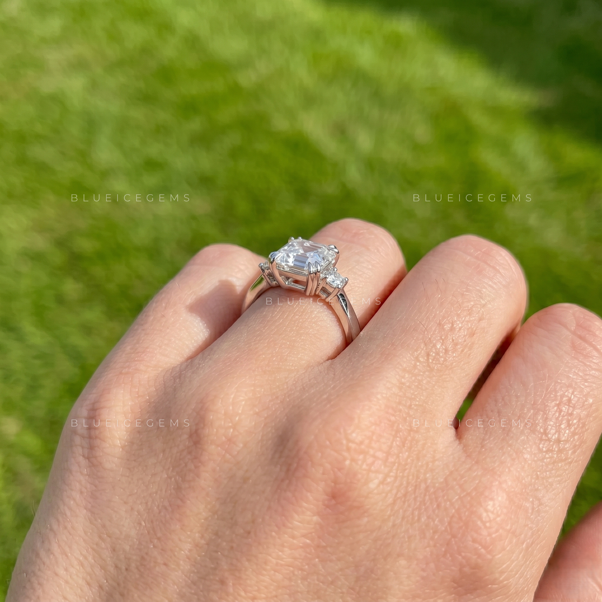 Grand Horizon Asscher Cut Three Stone Engagement Ring