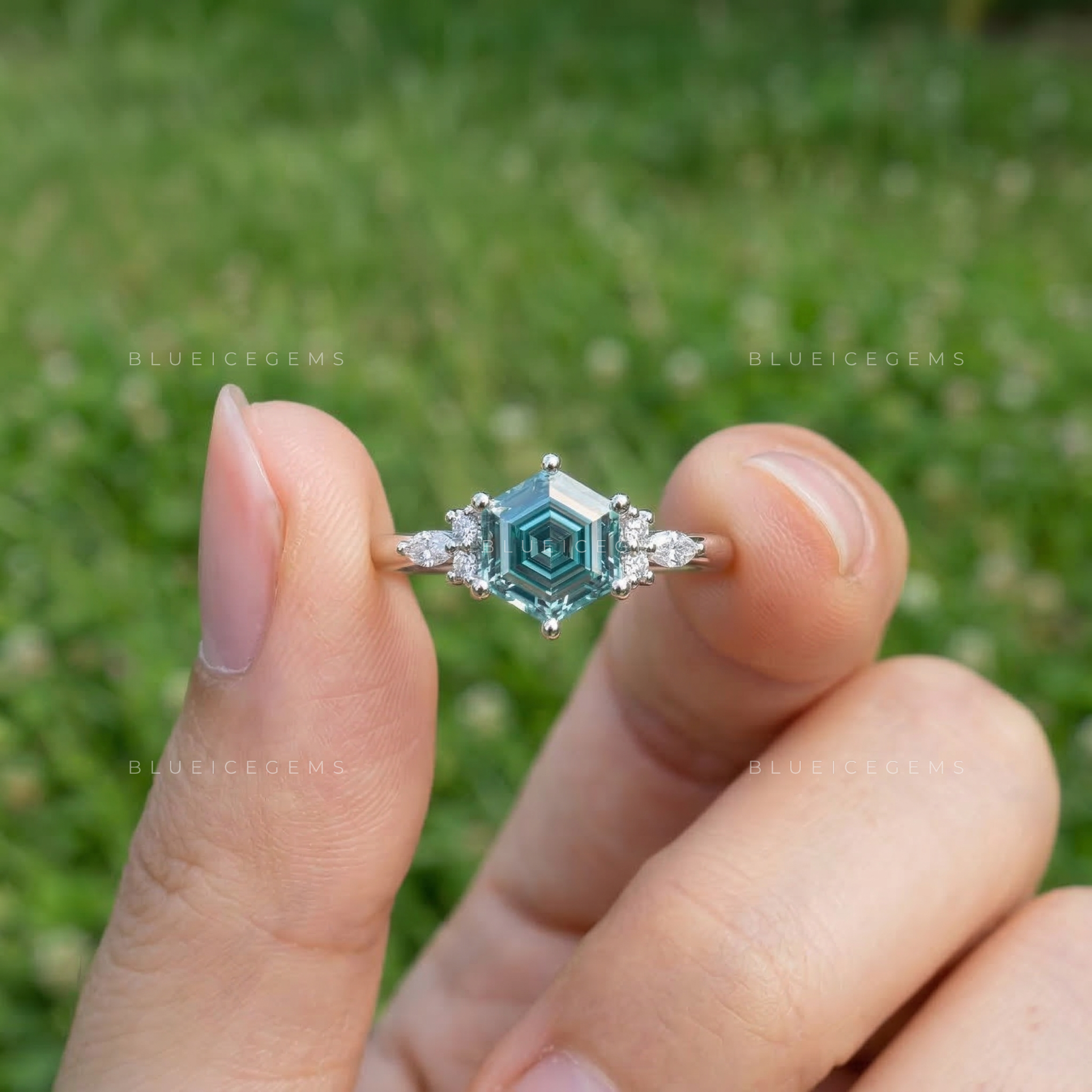Celestial Hexagon Step Cut Art Deco Ring